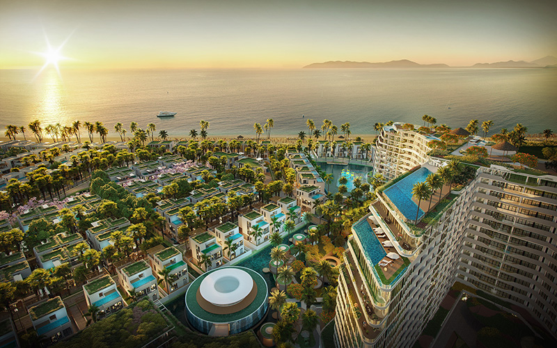Phối cảnh tổng quan dự án Charm Resort Hồ Tràm góc chụp hướng biển