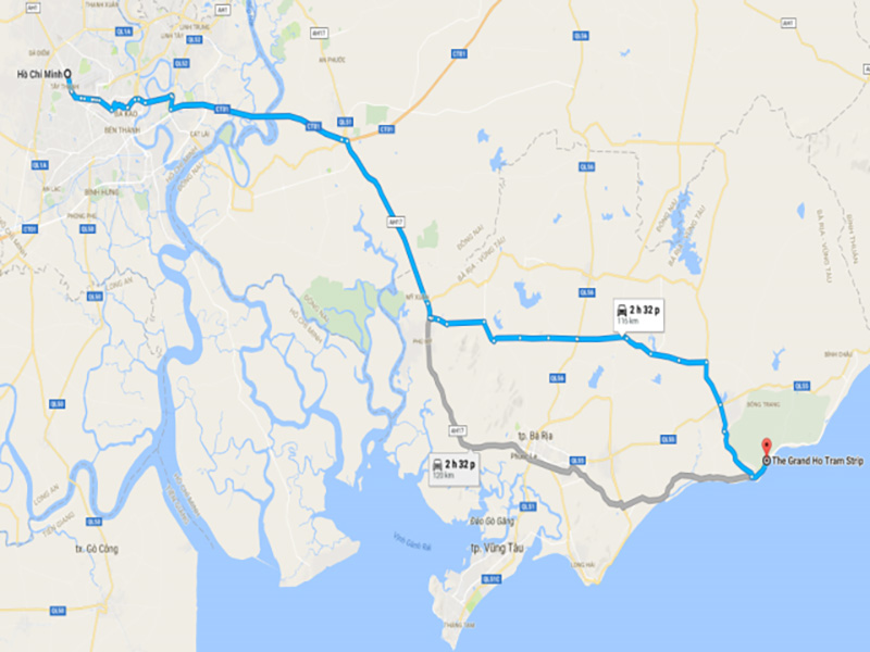 Đoạn đường từ TP. HCM tới Hồ Tràm hầu hết là đường lớn, đường cao tốc, quốc lộ hiện đại